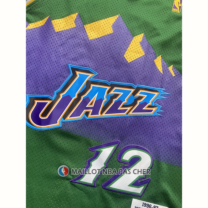 Maillot Utah Jazz John Stockton NO 12 Mitchell & Ness 1996-97 Vert